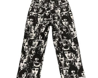 Vintage 90’s archival euro Paris Robin Robine Black and white Victorian doll face print trousers Size 2