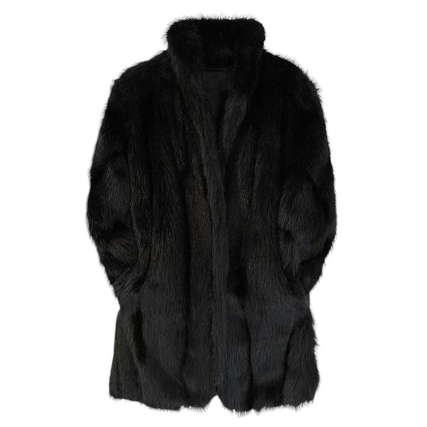 Vintage 80s 90s Style VI Ltd long black faux fur coat Size L