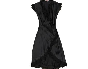 Vintage Y2K euro French Queenie black silk wrap-around dress