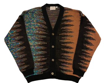 Vintage 90s grunge indie Pronto-Uomo Italy abstract knit cardigan