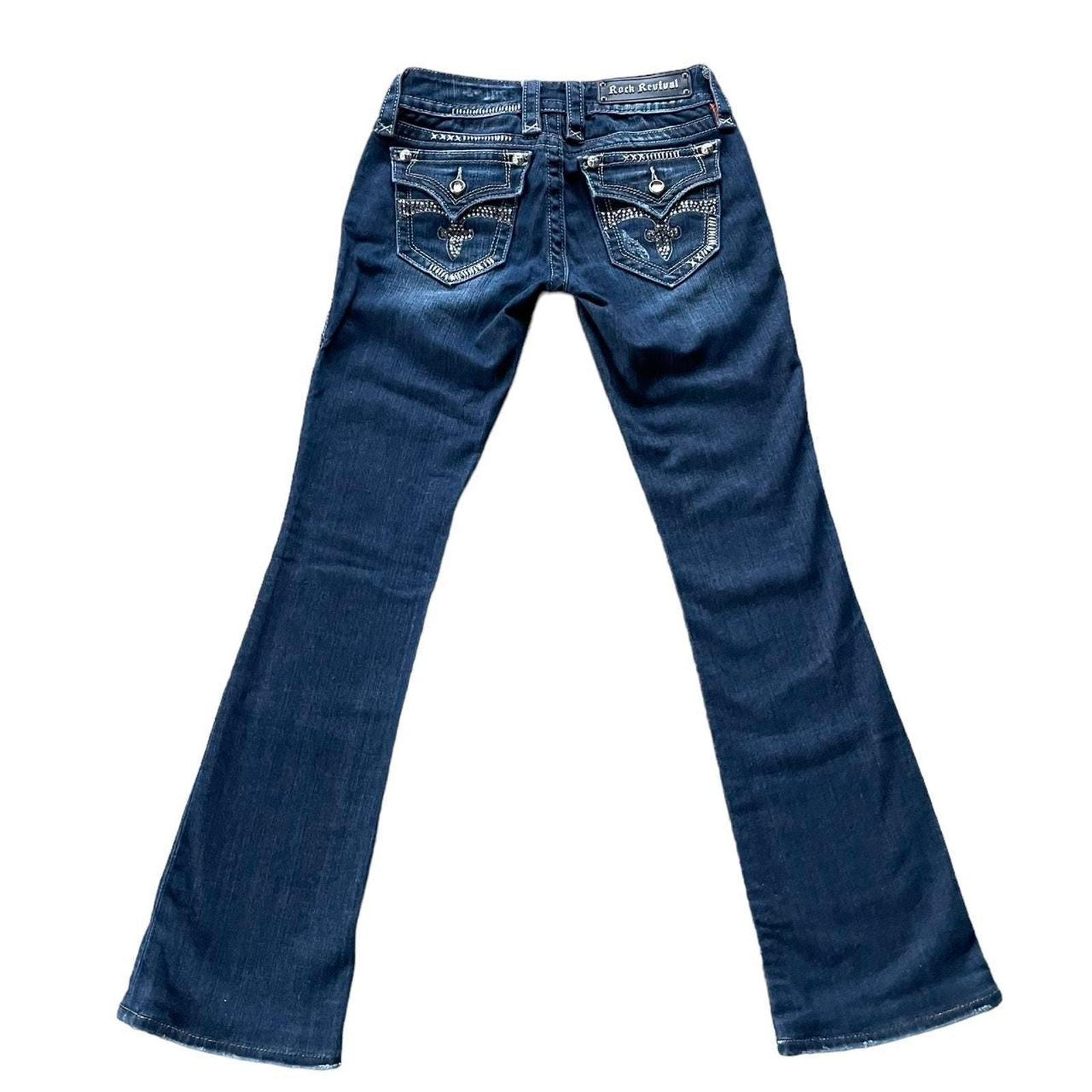 Y2K Rave Skater Punk Rock Revival Bootcut Jeans FLEUR DE LIS Bling 
