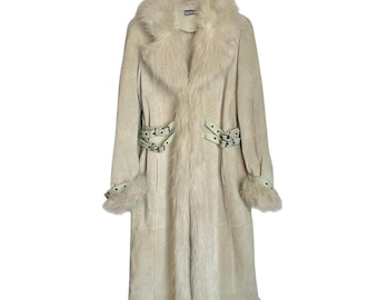 VTG XOXO Y2K Penny Lane coat 100% genuine leather featuring faux fur trim