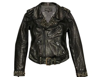 RARE Vintage Robin’s Jean black leather studded biker jacket Size S