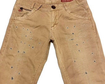 Y2K miss sixty ベージュ カーゴパンツ ドロスト ミスシックスティ Miss Sixty Big Ty Distressed Y2K Grunge Streetwear Faded Tan Jeans