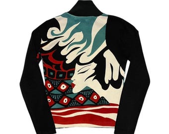 VTG y2k euro Noun Paris pop art graphic face blue and black zip-up sweater