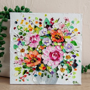 Bouquet Painting Floral Vase Original Art Flower Impasto Oil Painting Miniature Art OlyaArtShop