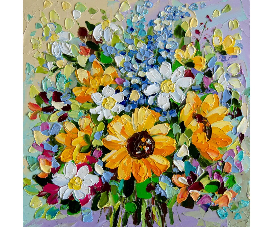 Sunflower Painting Flower Oil Impasto Floral Original Art Bouquet ...