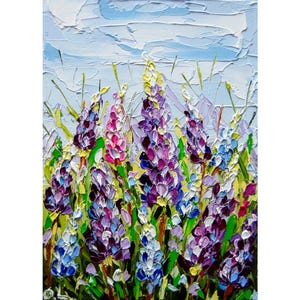 Texas Bluebonnet Kunst Original Impasto Ölgemälde Floalr 5 von 7 OlyaArtShop
