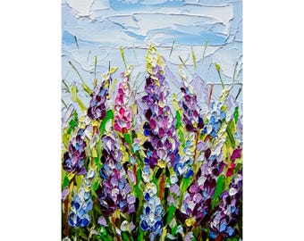 Dipinto Texas Bluebonnet Art Dipinto originale Impasto Olio Floalr 5 per 7 OlyaArtShop