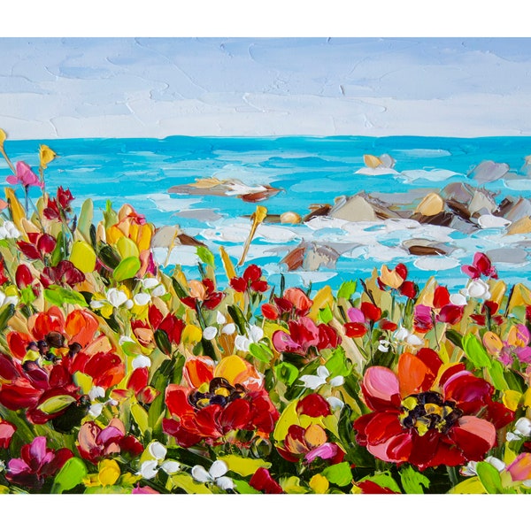 Peinture Big Sur pavot de Californie, peinture florale rouge, empâtement, peinture à l'huile, coquelicots de Californie OlyaArtShop