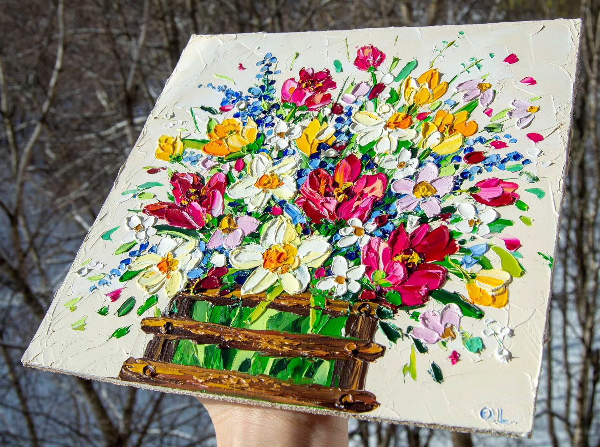 Tulip Wall Art Original Impasto Oil Painting Floral Daffodil Painting ...