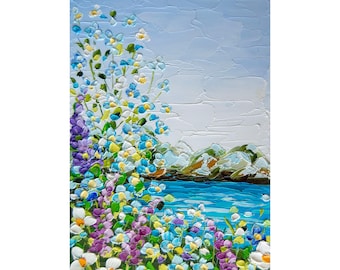 Dipinto a olio impasto del Texas, opera d'arte originale, dipinto di lupino, paesaggio, 6 x 8, OlyaArtShop