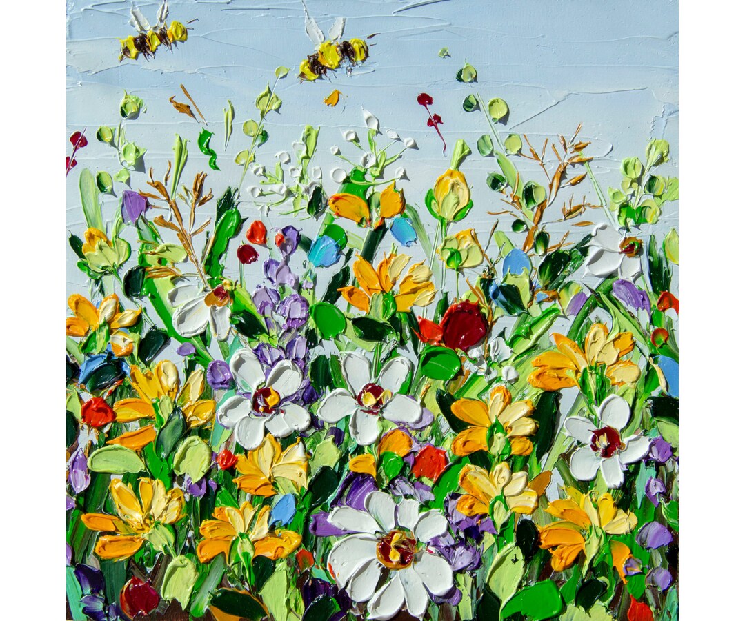 Dandelion Painting Bee Flower Original Art Impasto Oil Painting Small ...