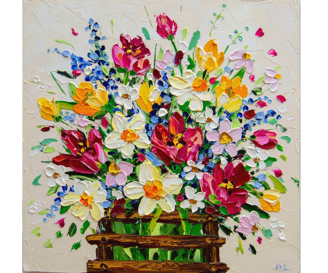 Tulip Wall Art Original Impasto Oil Painting Floral Daffodil Painting ...