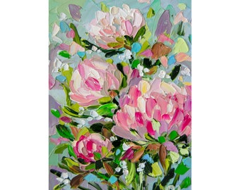 Pfingstrose Malerei Abstrakte Blumen Öl Impasto Floral Original Art Pinke Malerei Blume OlyaArtShop