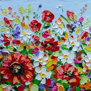 Klaproos schilderij bloem wilde bloemen Artwork Impasto olieverf bloemen schilderij originele kunst Californië OlyaArtShop