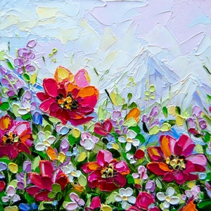 Colorado Artwork Poppy Painting Flower Original Art Oil Impasto Floral Mountains OlyaArtShop