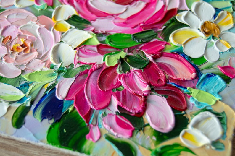 Peony Painting Tini Oil Impasto Flower Original Art Floral Painting ...