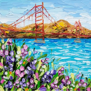 Golden Gate Bridge Painting San Francisco Art Original Oil Impasto Painting California Artwork OlyaArtShop