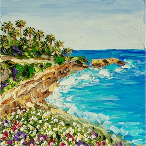 Californië schilderij strand San Diego originele kunst kleine Impasto olieverfschilderij La Jolla Cove Mini OlyaArtShop