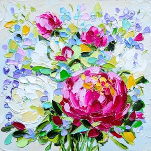 Peony Painting Floral Oil Impasto Painting Flower Original Art OlyaArtShop