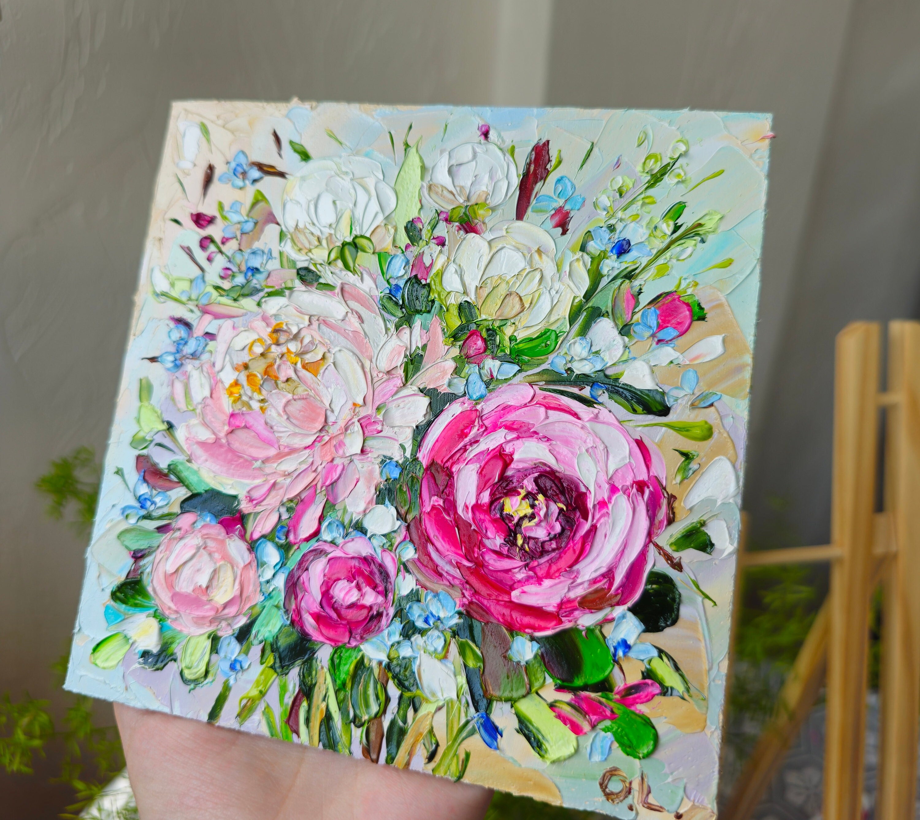 Peony Painting Oil Impasto Bouquet Flower Original Art Peonies Painting ...