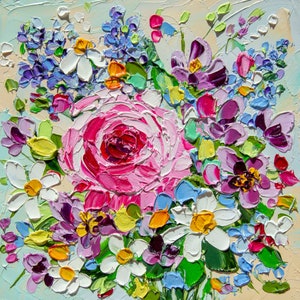 Rose Bouquet Oil Painting: Impasto Floral Still Life