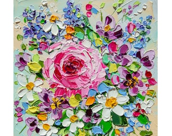 Rosen Blumenstrauß Ölgemälde: Impasto Blumen Original Art OlyaArtShop