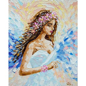 Angel Wings Oil Painting: Woman Portrait, Original Impasto Art