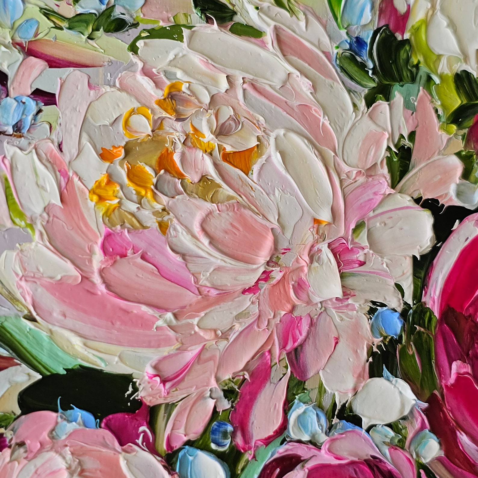 Peony Painting Oil Impasto Bouquet Flower Original Art Peonies Painting ...