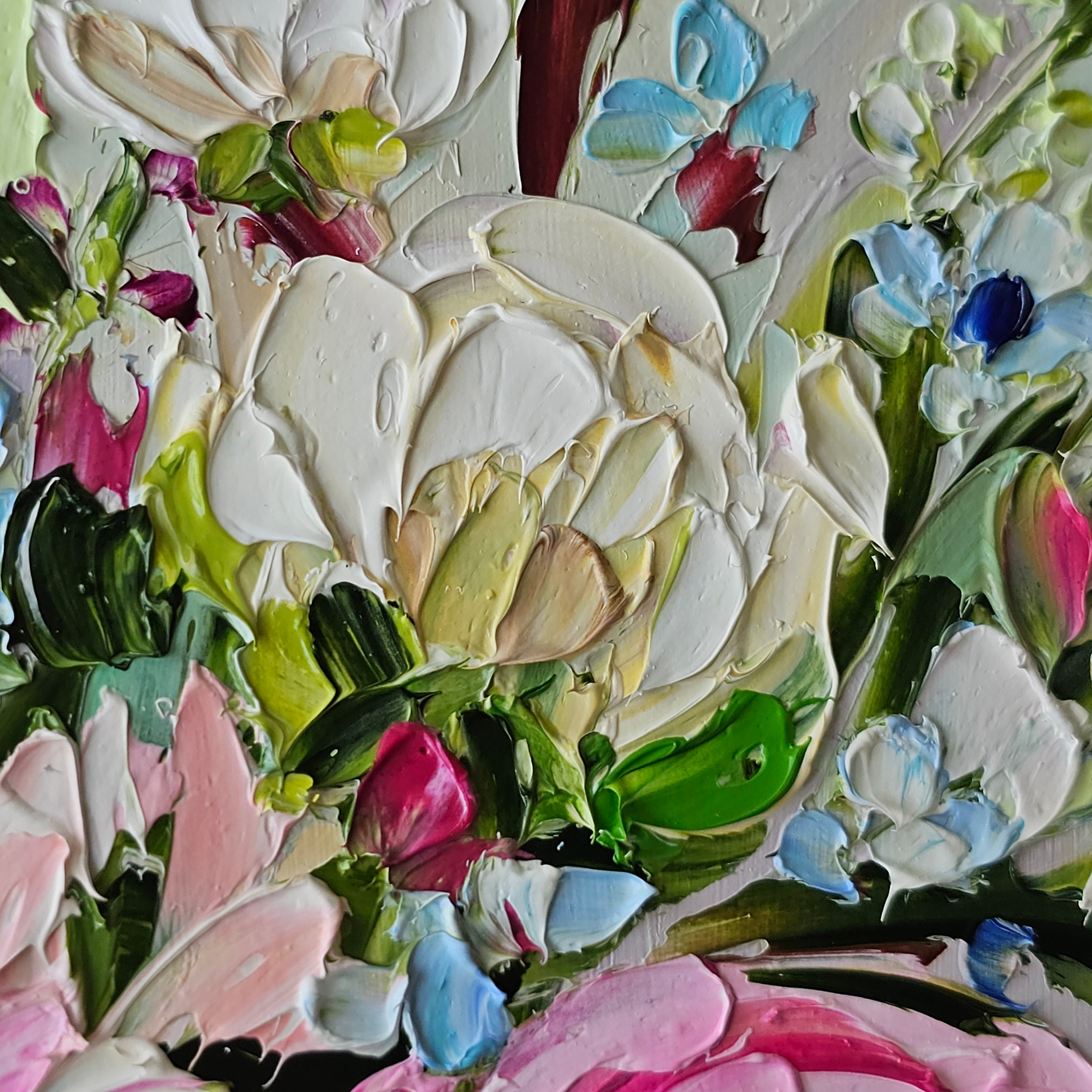 Peony Painting Oil Impasto Bouquet Flower Original Art Peonies Painting ...