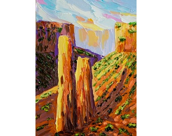 Peinture du désert, art de l'Arizona, art du Grand Canyon, peinture à l'huile, empâtement, mini oeuvre d'art, 5 x 7 dans OlyaArtShop