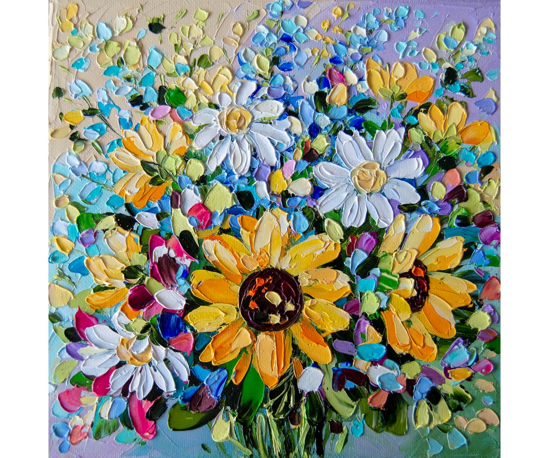 Original Sunflower Oil Painting: Floral Impasto Art (8x8 In) - Etsy