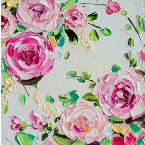 Roses Oil Painting Original Art Impasto Painting Flowers Pink OlyaArtShop
