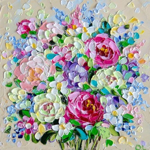 Roses Oil Painting Flower Original Art Impasto Floral Bouquet Small 6 by 6 in OlyaArtShop