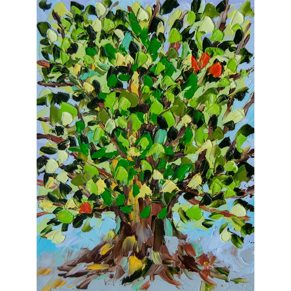 Peinture de la Nouvelle-Orléans, art de l'arbre, peinture de Louisiane, oeuvre d'art originale empâtement, vert à l'huile 8 x 6 OlyaArtShop