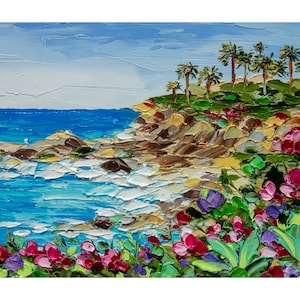 Pintura de Laguna Beach Arte de playa tropical Pintura de California Óleo Impasto Arte original OlyaArtShop