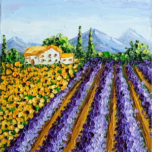 Barn Painting Tuscany Art Sunflower Original Art Landscape Impasto Oil Painting Small OlyaArtShop