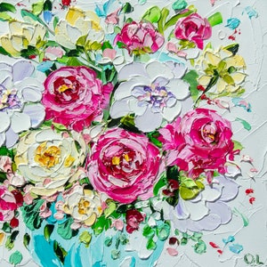 Rose Oil Painting Floral Bouquet Painting Original Art Impasto Oil Flower Mini OlyaArtShop