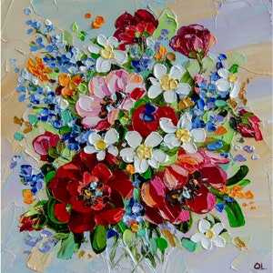 Rode klaproos schilderij bloem Impasto olie bloemen schilderij Californië klaproos kunst aan de muur origineel OlyaArtShop