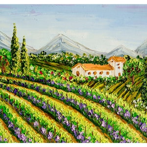 Vineyard Painting Tuscany Art Original Barn Painting on Canvas Oil Impasto landscapes 9 by 12 in OlyaArtShop