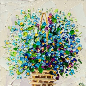 Vergeet me niet schilderij Impasto olie bloemen originele kunst schilderij weide bloem Alaska OlyaArtShop