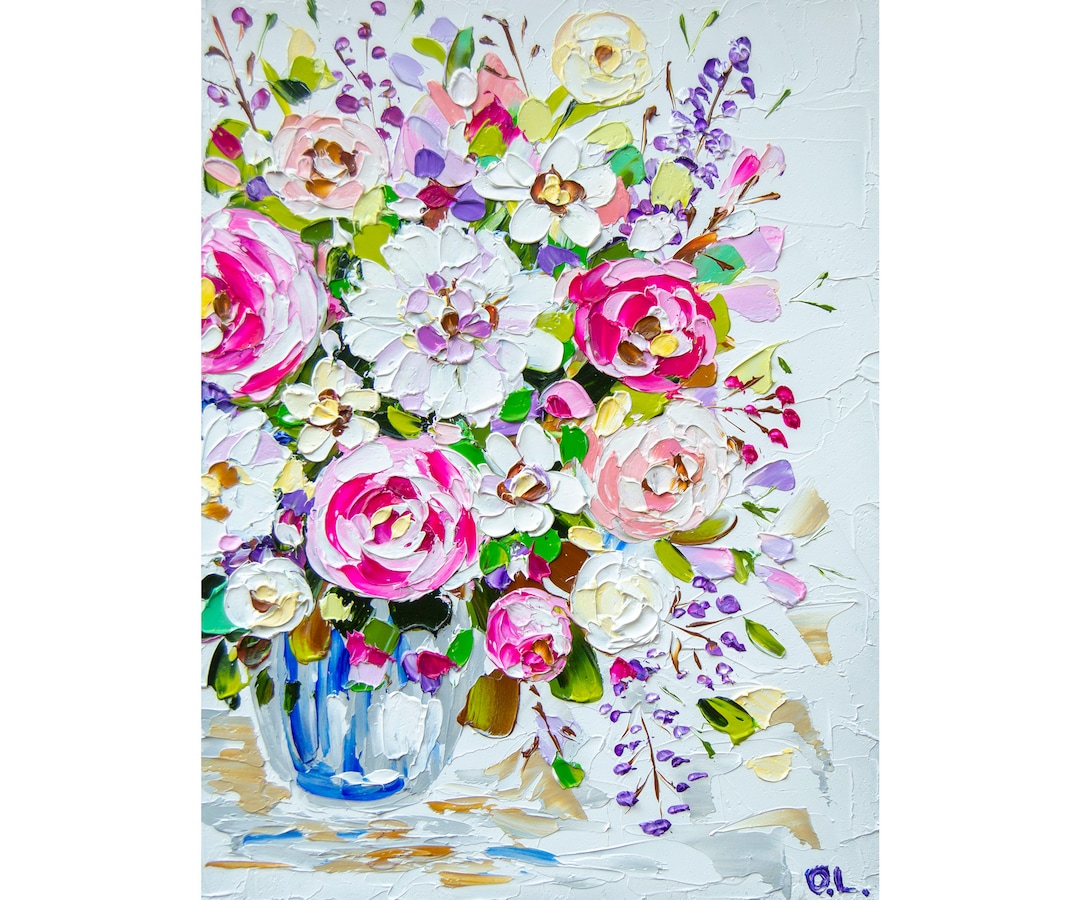 Peony Painting Impasto Oil Flower Original Art Floral Painting Bouquet ...