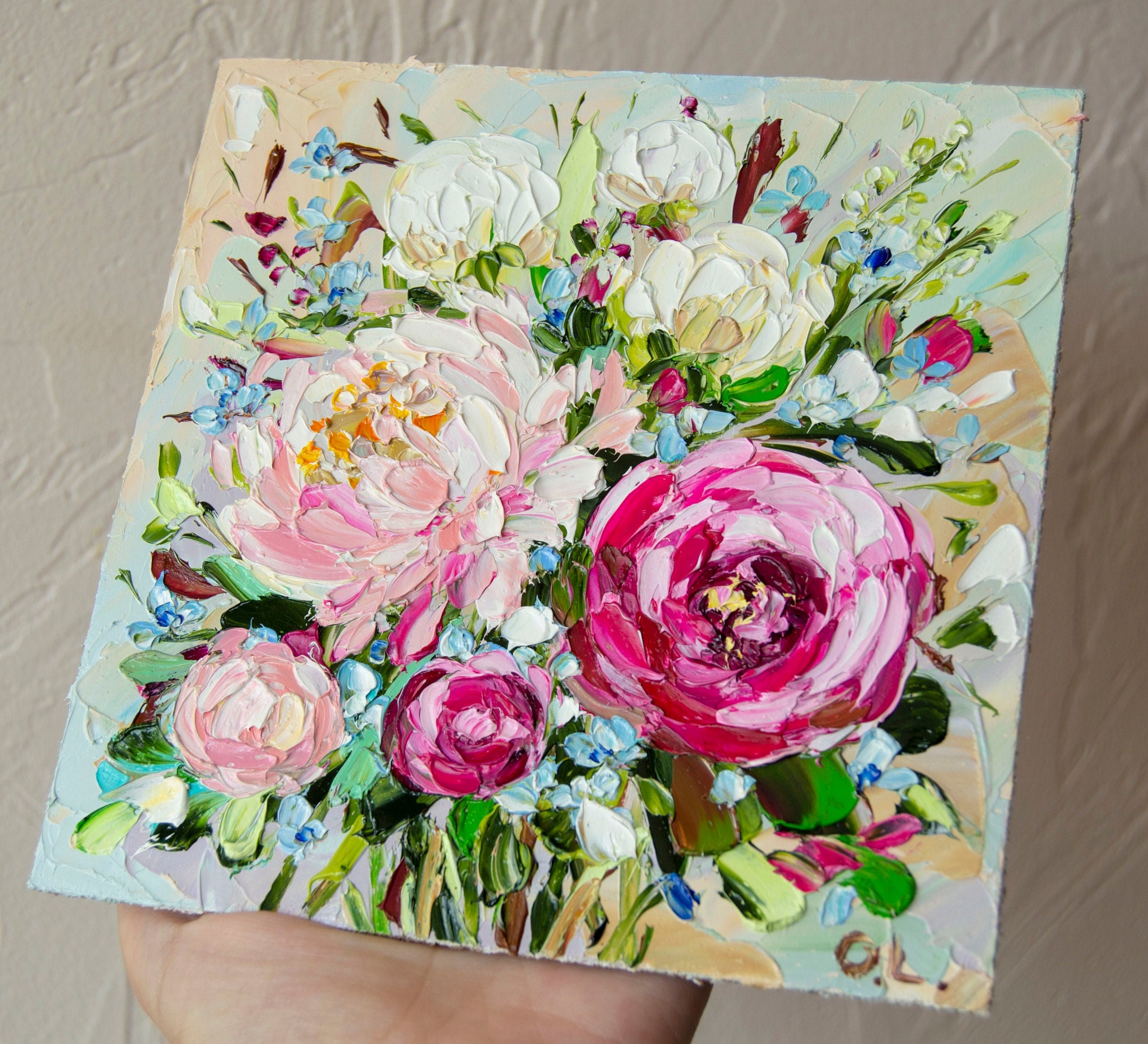 Peony Painting Oil Impasto Bouquet Flower Original Art Peonies Painting ...