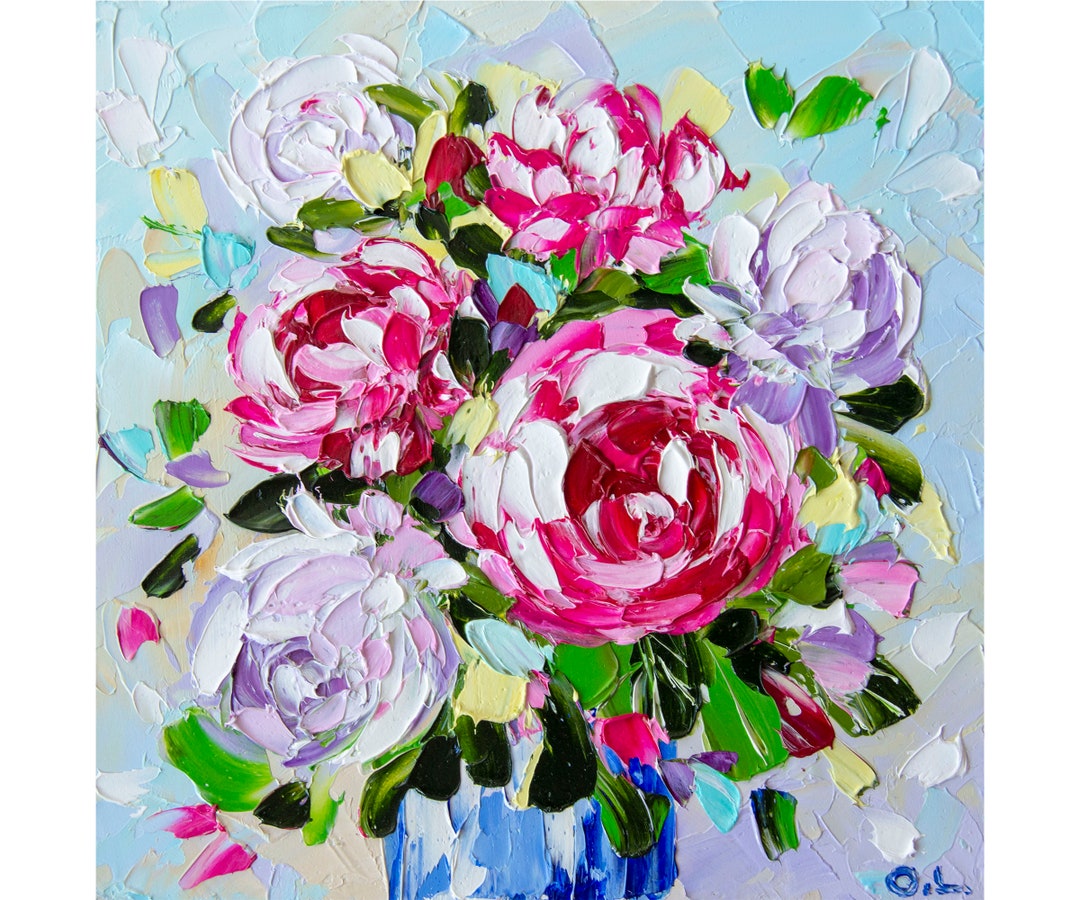 Peony Painting Oil Impasto Flower Original Art Peonies Painting Floral ...