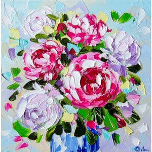 Peony Painting Oil Impasto Flower Original Art Peonies Painting Floral OlyaArtShop