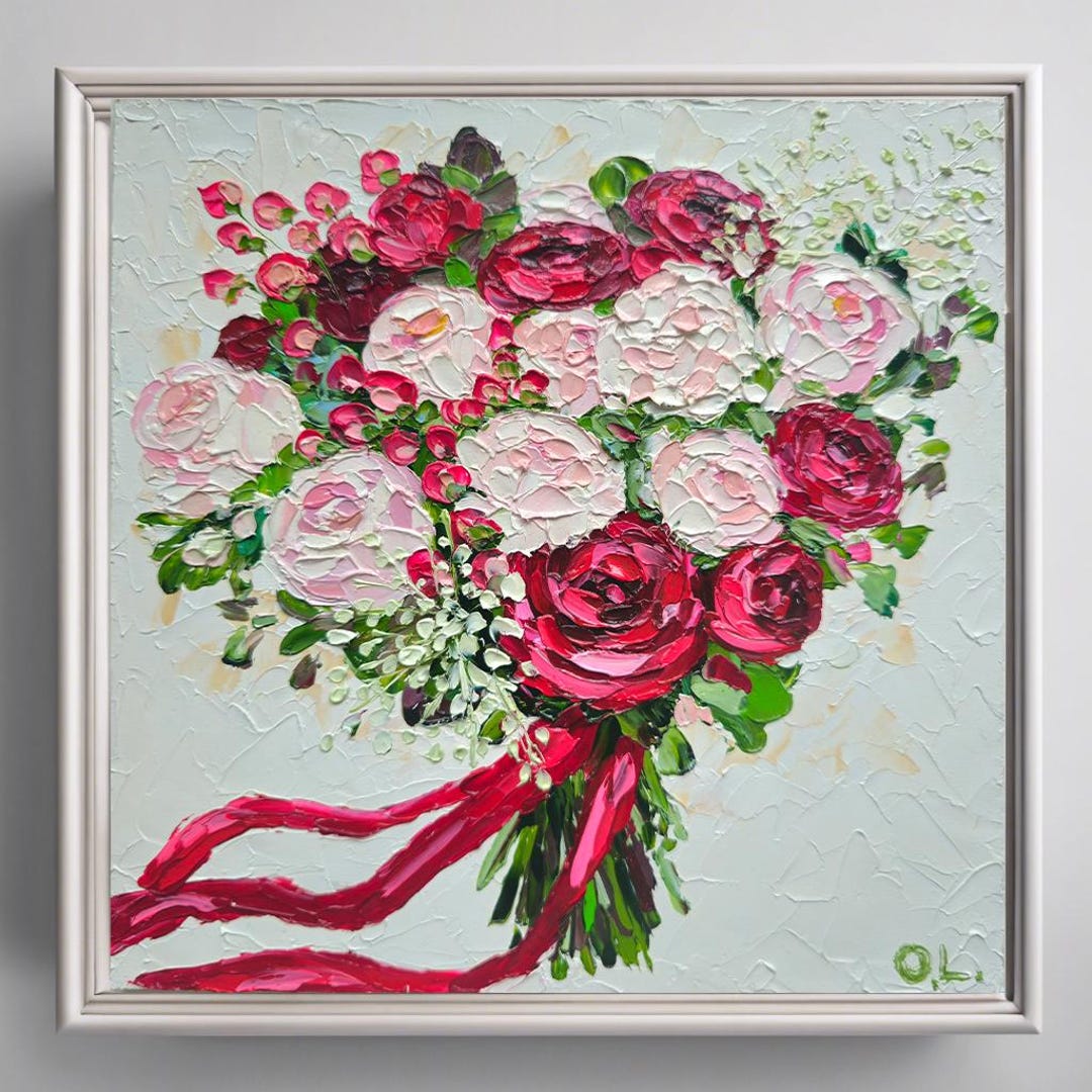 Rose Bouquet Oil Painting: Impasto Floral Art, 8x8 - Etsy