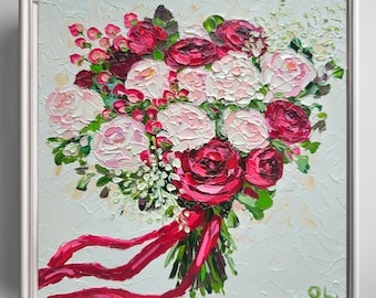 Rosenstrauß Ölgemälde: Impasto Blumenkunst, 20x20