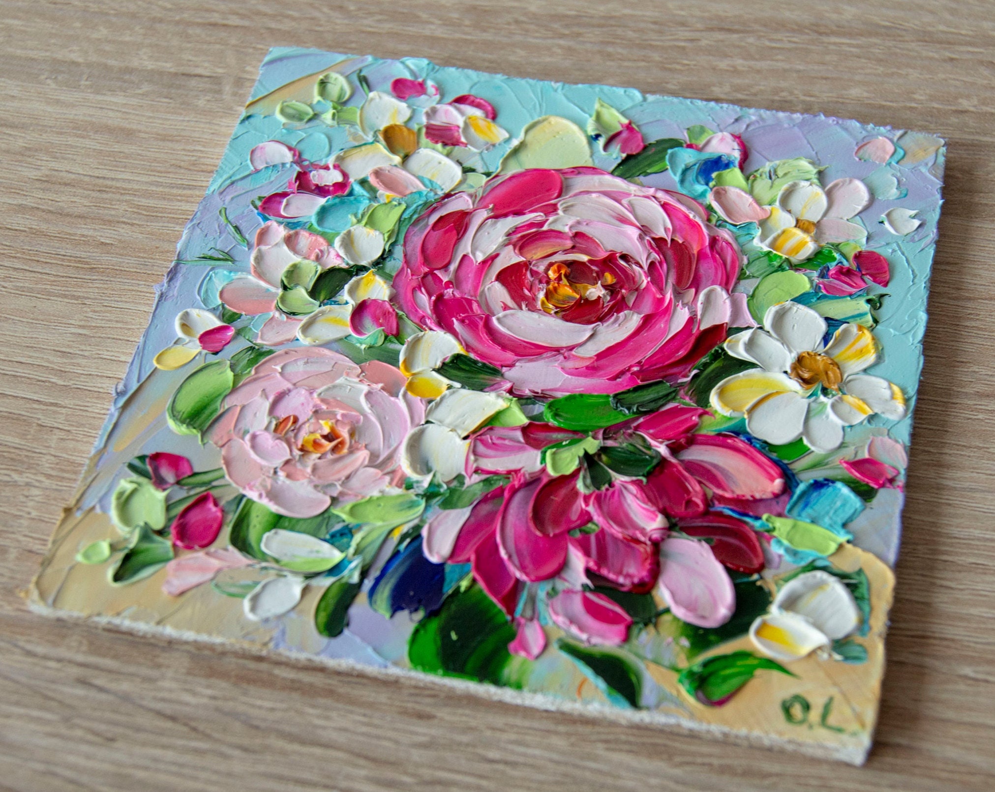 Peony Painting Tini Oil Impasto Flower Original Art Floral Painting ...