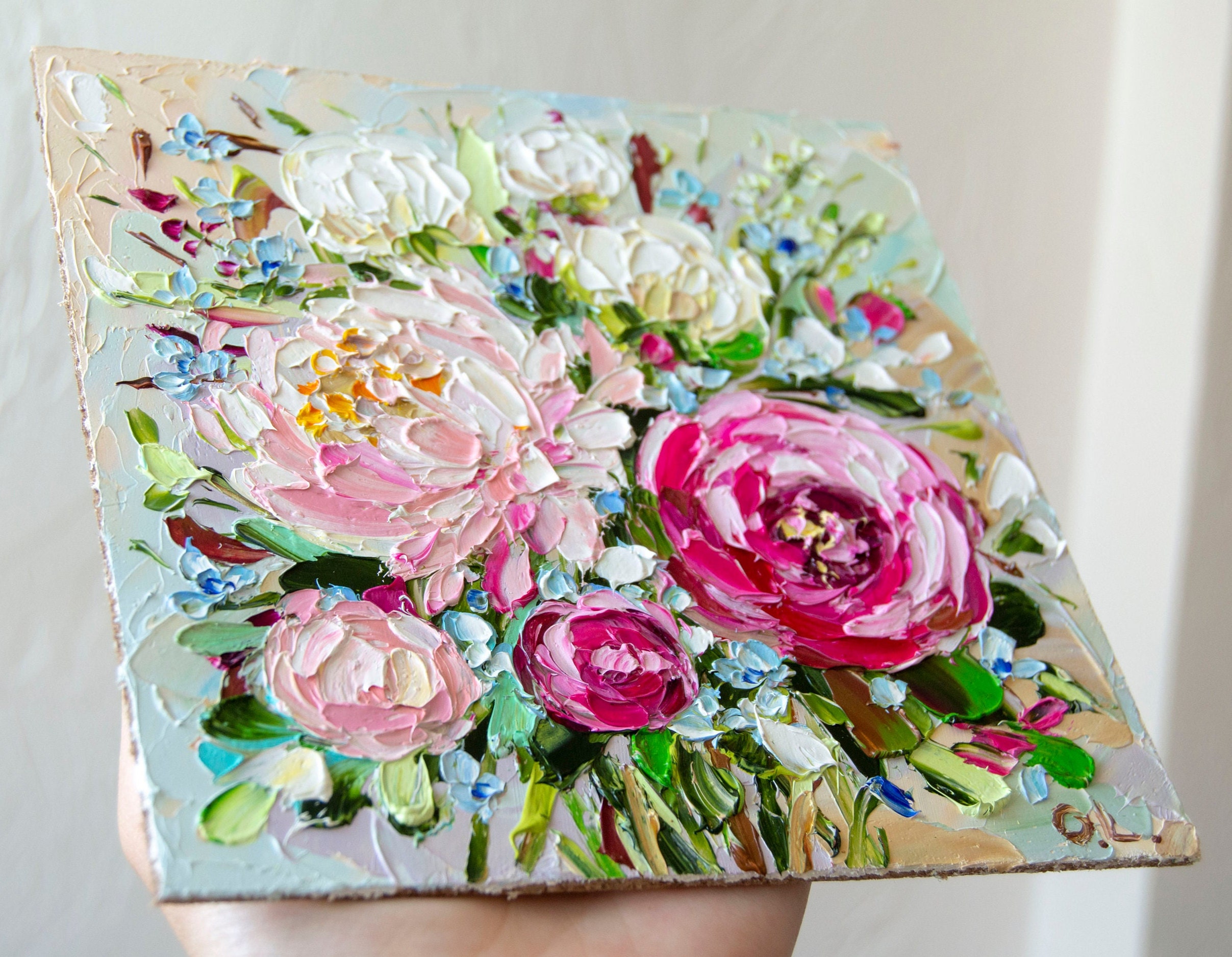 Peony Painting Oil Impasto Bouquet Flower Original Art Peonies Painting ...